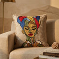 Coussin Brodé Kashmi — Femme au Turban · Pièce Unique